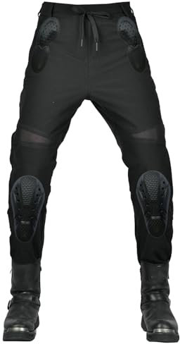 QIYUANT Pantaloni Moto Cargo Estivi Uomo Motorcycle Traspirante Stretch Vintage Casual Donna Pantalone Biker Motociclista Lavoro Corsa con Protezioni Potenziato Rimovibili (Nero, M)