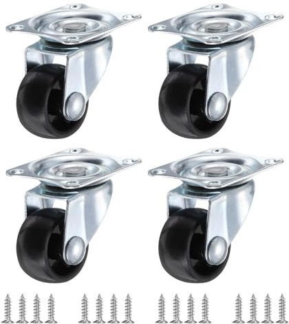 PATIKIL 1 Plate Swivel Caster Wheels, 4 Pack Silent Fixed Plate Casters with M4 Screws Load Capacity 33Lbs for Furniture Cart Trolley, Black(NO Brake)