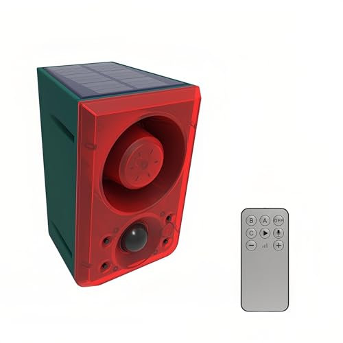 Lancoon Solar Outdoor Motion Sensor Alarm with Barking Gunshot Sound 130db Loud Siren Lamp Strobe Light with Remote Security for Home Garden Yard