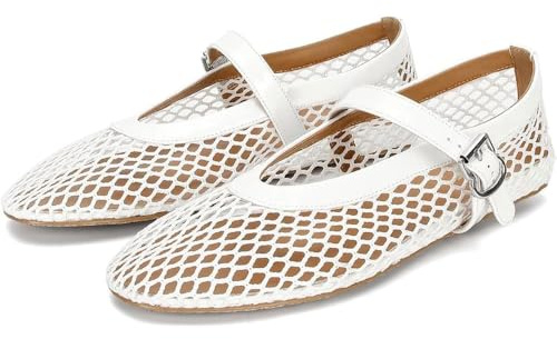 Ballerine in Rete da Donna 2024 Nuove Scarpe Basse con Cinturino con Fibbia, Comode Ballerine Casual A Rete da Ufficio(Blue,38 EU)