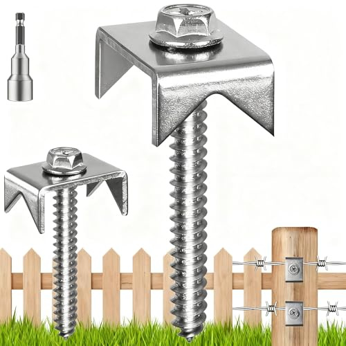 Fence Staples Fence Screws 304 Stainless Steel Fence Nails, HAGWARE Reusable Fence Staples for Wire Fence, Fencing Staples for Mesh and Woven Fencing, Fence Nails 105Pcs