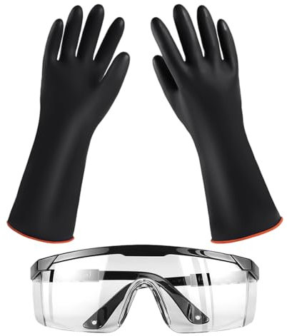 1 Paio Di Guanti Resistenti Agli Acidi, 1 Paio Di Occhiali Protettivi, Guanti Chimici, Guanti Lunghi In Gomma, Guanti In Gomma Resistenti Agli Agenti Chimici, Guanti Isolanti, Guanti Per Pulizia