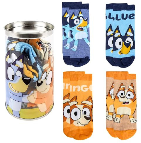BlueY Socken für Jungen und Mädchen, Bingo Design Set mit 4 Klassischen Socken und Sparschwein Geschenk für Kinder, Größe EU 27/30