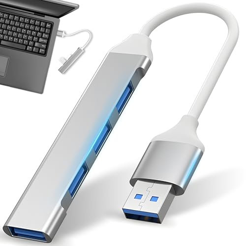 Retoo Hub USB 3.0 4-Port Verteiler Splitter Surface Desktop PC Verteiler für Desktop Laptop Computer Konsole Windows Flash Drive Drucker Tastaturen Geräten 5Gbps Mehrfachstecker Datenports Silber
