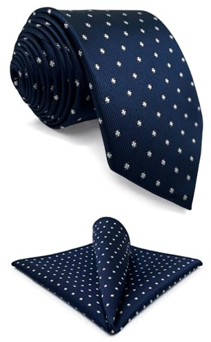 S&W SHLAX&WING Set de Corbata y Pañuelo de Bolsillo Azul Marino con Puntos Blancos para Hombre Negocios Formal Tejido Mediana 147cm