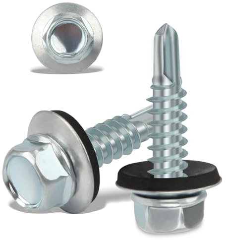 100PCS Roofing Screws with Rubber Washers 4.8x19mm Hex Head Self Tapping Screws Tech Screw for Metal Zinc Plated Corrugated Roofing Cladding Steel Screw for Tin Roof