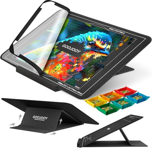 GOOJOOY Plateau Puzzle avec Support Réglable et Couvercle Protecteur, Planche Puzzles Portable - Idéal pour Puzzles de 1000 Pièces, Table Puzzle en Feutre avec 6 Trieur