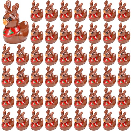 Foilswirl 50 Pcs Christmas Mini Resin Reindeer Ducks Tiny Ducks Figurine Miniature Animals Figures Christmas Reindeer Decoration for Home Ornament Accessories