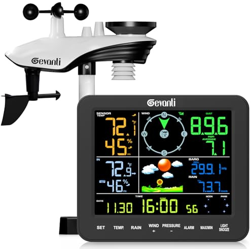 Gevanti SA8 Home Weather Station with Rain Gauge and Wind Speed, Weather Stations Wireless Indoor Outdoor with Rain Gauge Outdoor, Forecast, Temperature, Humidity, Moon Phase, Alarm Clock(No WiFi)