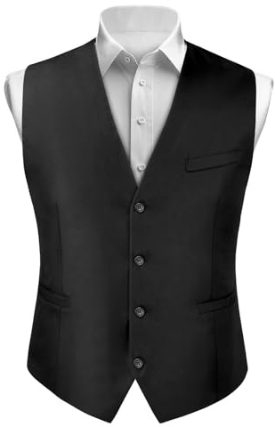 BSBUY Chaleco Formal Hombres, Chaleco Vestir Hombre Negro con Bolsillo, Chaleco Traje Hombre de Elegante, Boda Fiesta Negocio, 2XL