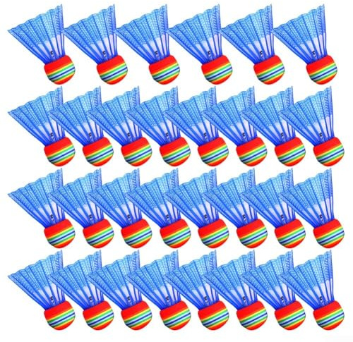 Bebykilemi Palline da badminton leggere in spugna, confezione da 30 pezzi, attrezzatura per allenamento a bassa velocità, per principianti e bambini, in nylon, multicolore, con punta morbida (blu)