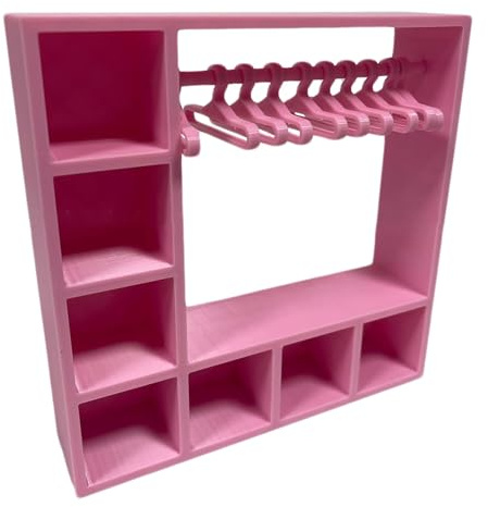 Armoire à vêtements de poupée, 15,5 x 15,5 x 4 cm, meuble de rangement pour accessoires de maison de poupée avec 10 crochets, organiseur imprimé en 3D, pour vêtements de poupée Barbie, chaussures
