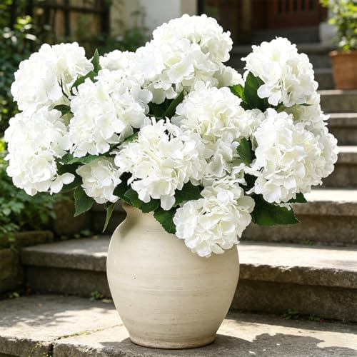Laelfe 3 Piezas Grande Hortensias Artificiales para Exterior, Blanco