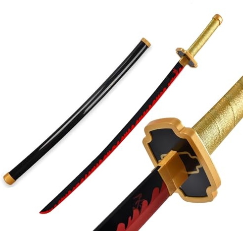 41inch Demon Anime Samurai Sword For Adult Wooden Cosplay Prop Ninja Katana | Replica Handmade Wooden Cosplay Japanese Costume Display Fans Gift Halloween Outfit Collection Decorative Toy With Sheath