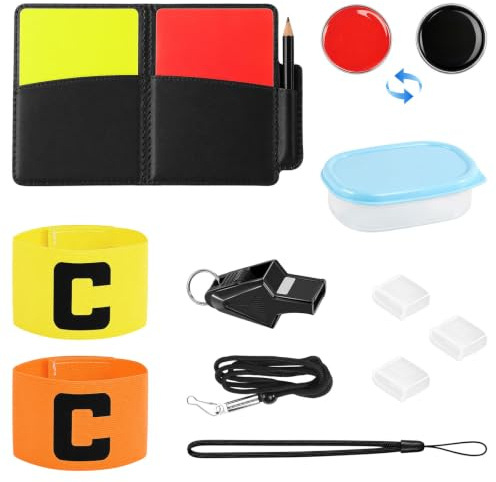 HURODZ Lot de 10 pièces d'arbitre Schiri avec sifflet d'arbitre, rouge et jaune, carte d'arbitre, sac, carnet de scores, jeu de cartes d'arbitre de football pour jeu de football, entraînement sportif