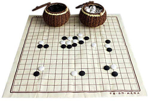 FunnyGoo Go Schachspielset mit 361 feinen Keramiksteinen in handgefertigten Geflechtboxen + Go Spielbrett