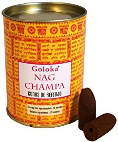 36 Conos de Incienso de Reflujo 20 Minutos Goloka Nag Champa 2 Latas con 18 Conos de Reflujo para Cascada Fuente Apto Uso con incensarios de reflujo GOLOKA Nag Champa 2 (Lata de presentación)