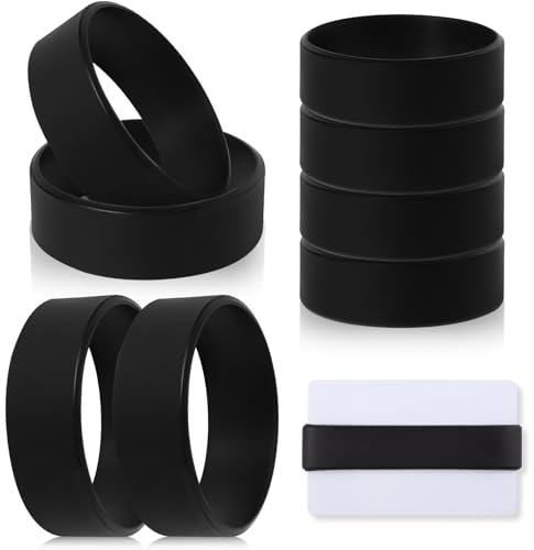 Lot de 8 bandes élastiques en silicone pour billets et cartes bancaires - Avec 4 cartes en PVC - Noir