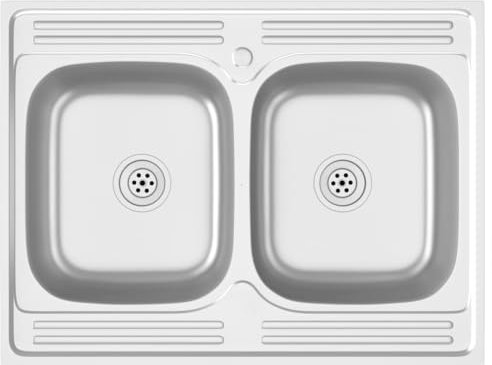 vidaXL Evier de Cuisine à Double Lavabo Evier Encastré Lavabo de Cuisine Lavabo Encastré Maison Intérieur Argenté 800x600x155 mm Acier Inoxydable