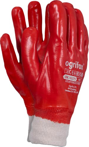 Ogrifox OX-PVC Guanti in PVC, Guanti protettivi, Guanti da lavoro, Guanti da giardinaggio OX.16.375, Rosso, Taglia 10, 120 paia