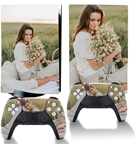 Custom PS5 Controller Skin with Photo Pictures Personalized Vinyl Sticker Decal Cover Durable Scratch Resistant PS5 Console Skin for PlayStation 5 Digital Edition Disc Version (PS5 Standard)