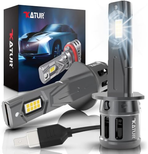 KATUR h1 LED Strålkastarlampor 80W 16000LM 6000K Xenon Vit Trådlös H1 Strålkastare Bil Konverteringssats Halogen Ersättningslampa 1:1 Mini Storlek Plug & Play LED Dimljus Glödlampa (2 st)