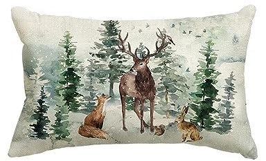 Artoid Mode Baum Füchse Kaninchen Rentier Weihnachten Kissenbezug, 30x50 cm Saisonnal Winter Zierkissenbezug Cushion Cover Couch Wohnzimmer Deko