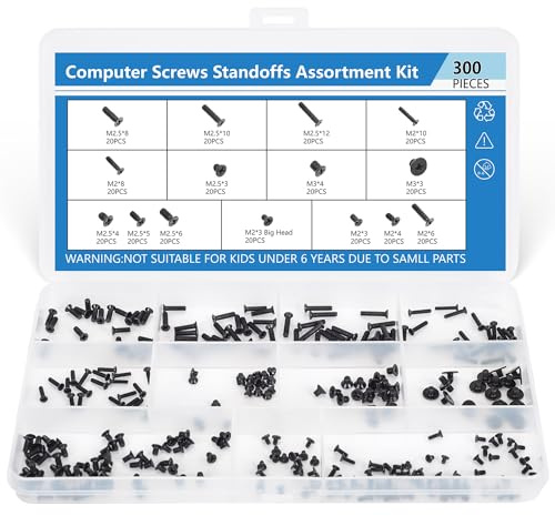 300PCS Computer Notebook Laptop Screws Assortment Kit, 12 Sizes M2.5 M2 M3 Laptop Screws for Lenovo Dell HP Asus Samsung Toshiba Acer SSD HDD SATA Hard Drive Mounting Repair