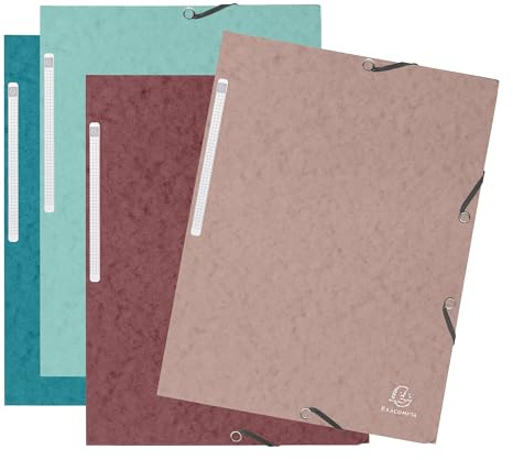 Exacompta - Ref. 55270E - Förpackning med 4 Skandi resårmappar - fickor med 3 flikar - i 400g/m2 glansigt kort - mått 24 x 32 cm för A4-dokument - assorterade färger