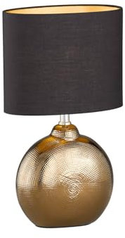 meineWunschleuchte Tischlampe mit Keramikfuß Bronze Antik & Stoffschirm Schwarz Gold, Höhe 39cm