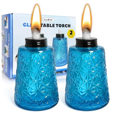 Lot de 2 lampes à huile en verre avec mèches et capuchon à la citronnelle pour extérieur et patio