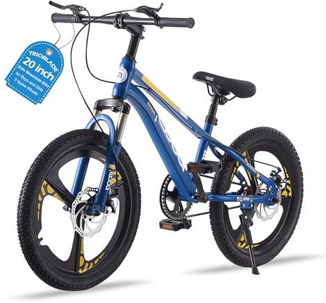 TRIOBLADE Kids Bike 18/20/22/24inch Kids Mountain Bike for Boys and Girls 6-15 Years Old Junior Mountain Bikes 3 Spoke Wheels Children Bicycle with Shock Absorber Dual Disc Brake(Blue, 20inch)