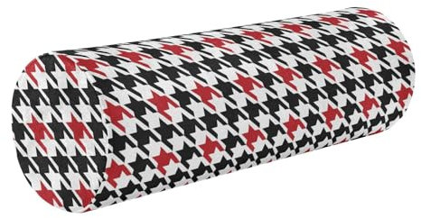 FRODOTGV Nackenrolle, Hahnentrittmuster, Nackenrolle, dekoratives rundes Kissen, Zylinderkissen, Bett, Halswirbelstütze, Schwarz und Rot