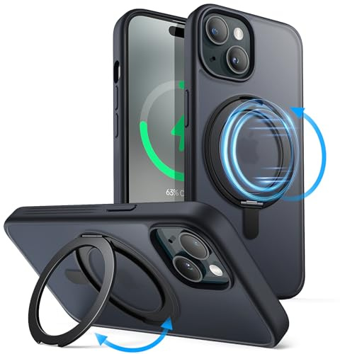 JETech 360 Grad Drehbare Ring Hülle für iPhone 15 Plus 6,7 Zoll Kompatibel mit MagSafe, Dünn Stoßfeste Handyhülle mit Ständer & Ring Halter (Schwarz)