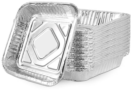 VIDETOL 50 Stück Aluschalen Grill, 1300 ml/22 x 22 x 4 cm Alu Grillschalen, Grill Aluschalen, Alu Tropfschalen für Gasgrill, Braten, Kochen