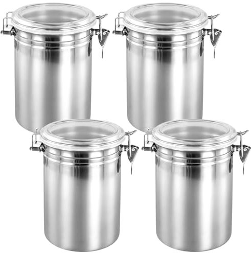 HEIYUET 4 tarros de almacenamiento de acero inoxidable con tapa hermética, 1900 ml, bidón hermético de acero inoxidable, caja de almacenamiento hermética, para azúcar, cereales, café, té, granos