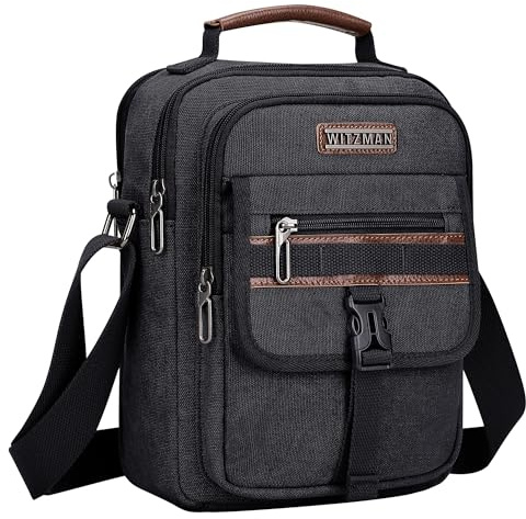 WITZMAN Crossbody Bag for Men Canvas Messenger Bags Vintage Man Purse Small Casual Shoulder Bag for Work Traveling（A8014 Black）