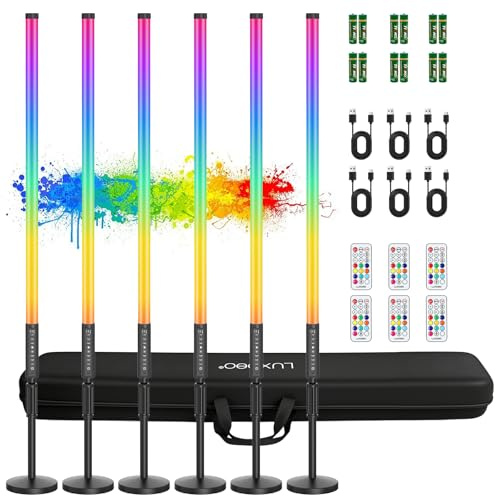 6 luci video a LED portatile da 90 cm con treppiede, 2,4 G, luce per fotografia a LED, dimmerabile e modalità musica, batteria da 5000 mAh, Tubo luminoso RGB per YouTube,streaming di giochi,feste,bar