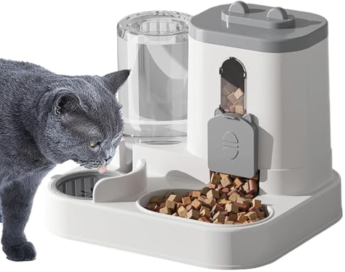 Doiyislem Juego De Comederos Automático De Alimentos Y Agua - Dispensador De Alimento 2.2L Y Agua 800ml, Comederos, Bebedero Automático para Gatos Perros, Diseño Antiderrames, Ahorro De Espacio