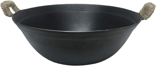 Aioneer 16 Inch Cast Iron Wok, Chef'S Pot, Chinese Style Wok, With Cover And 2 Pot Ear, Traditional Hand Hammered-30Cm-One Color-32cm