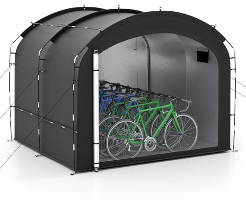 COSTWAY Cykelgarage för 7–8 cyklar, cykeltält väderbeständigt, cykelskjul med 2 rulldörrar, 2 fickor och bärväska, bärbart tältgarage för utomhus, trädgård, gräsmatta, 254 x 215 x 192 cm