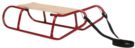 HUMBAKA Metallschlitten – Stabile Fahrt und sicheres Gleiten – hochwertiger Stahl und Buchenholz – 84 cm, mit Zugseil – klassischer Rodel für Kinder und Erwachsene bis 75 kg (Rot)