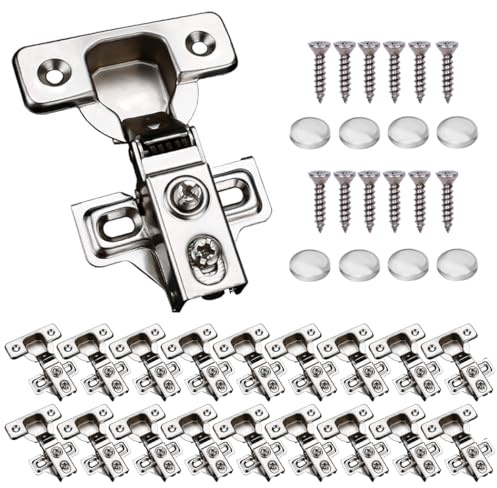 20 Pack Soft Close Cabinet Door Hinges for 1/2 Partial Overlay, 105 Degree Opening Angel, Stainless Concealed Kitchen Cabinet Hinges with Mounting Screws, Manual and Door Bumpers