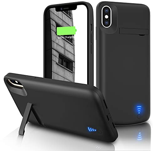Gladgogo Battery Case for iPhone X/XS, 6000mAh Portable Charging Case with Kickstand, Rechargeable Battery Pack for Apple X/XS Backup Charger (5.8 inch)-Black
