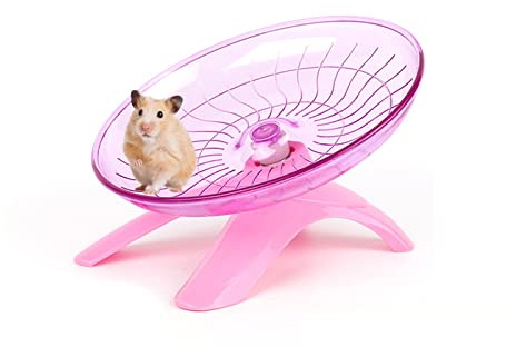 Silent Hamster Wheel 7 Inch Exercise Wheel for Syrian Hamsters Hamster Flying Saucer Quiet Spinner Running Wheel for Gerbil Chinchilla Guinea Pig Mice Hedgehog Small Animals (Pink)