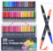 Set de 36 feutres à double pointe - Fineliner avec pointe fine et pointe pinceau pour bullet journaling, livres de coloriage, lettering - Encre à base d'eau