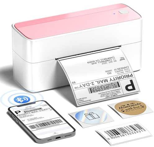 Phomemo DHL etikettskrivare 4 x 6, Bluetooth-termoskrivare, fraktetiketter, skrivare, kompatibel med Amazon, Etsy, Shopify, DHL, UPS, FedEx, Royal Mail, USB och Bluetooth-anslutning – rosa