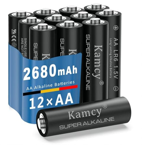 KAMCY Batterie AA - Lunga Durata | Pile Stilo AA Alcaline da 1,5V / LR06 | alta capacità, bassa autoscarica - Confezione da 12