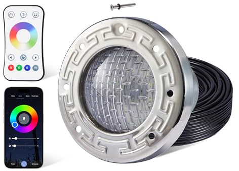 HQUA PN04DC Inground Pool/Spa Lighting System RGBW Color Change 6 Inch 50W LED, Remote/APP Control, 120V AC, 100 Feet Cord, UL Listed Transformer Included