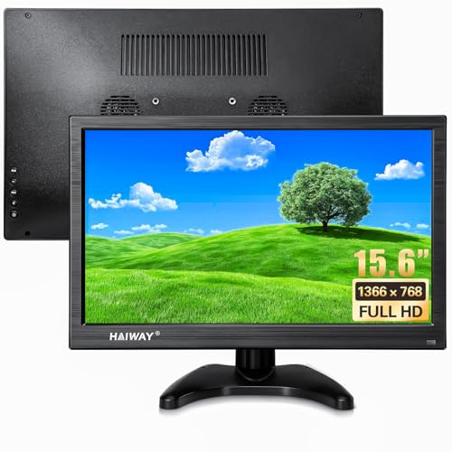 Haiway 15.6 Inch Small HDMI Monitor, 1366x768 Resolution Security CCTV Monitor with HDMI BNC VGA AV USB Ports, Built-in Speakers LED Monitors for PC, Laptop and Computer for Home Office Warehouse